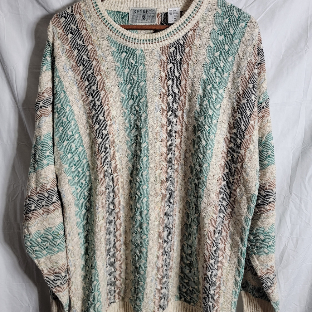 Sergio Tacchini Men's Crewneck Sweater in Cream, Green, and Black